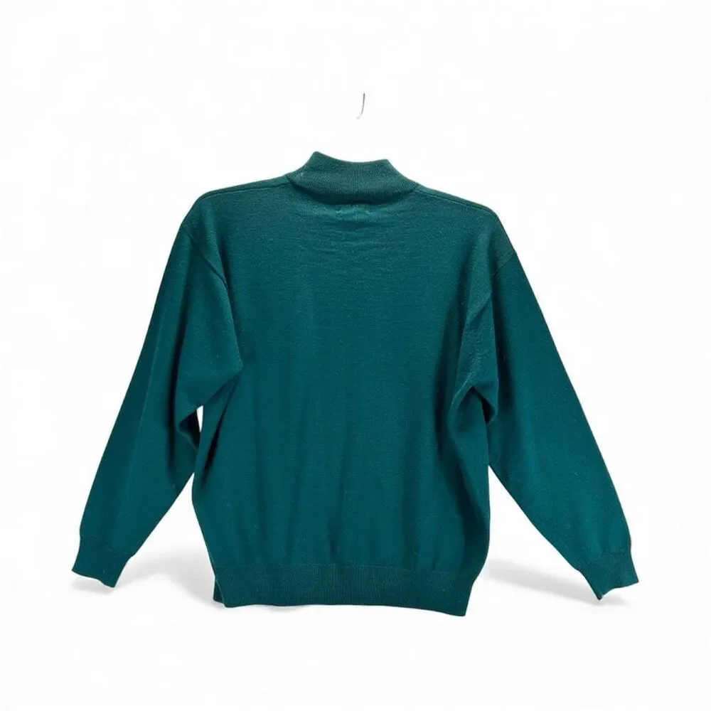 Lands’ End Men’s 100% Merino Wool Mock Neck Sweater Green Holiday L 42-44